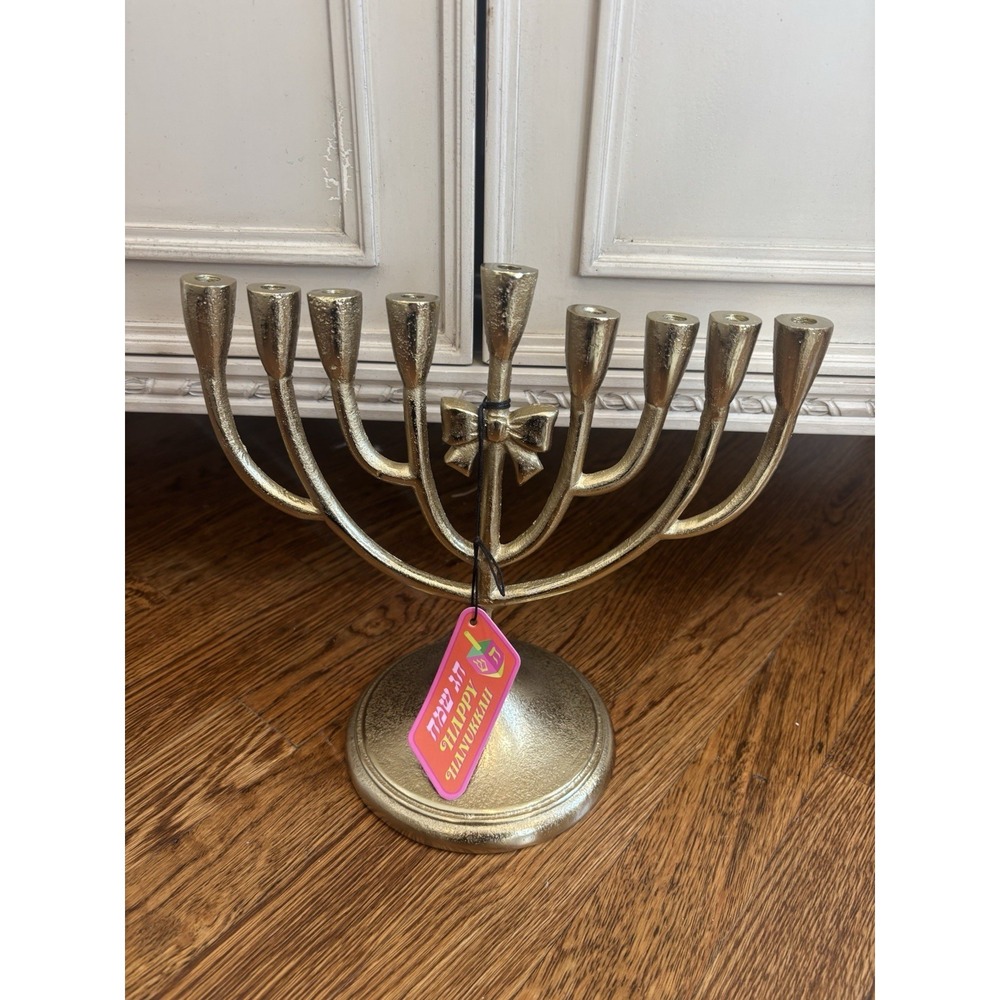 Hanukkah Gold Color‎ Menorah Bow Judaism NWT